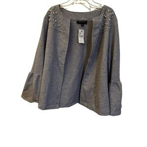 Lane Bryant Open Front Gray Pearl Embellished Cardigan